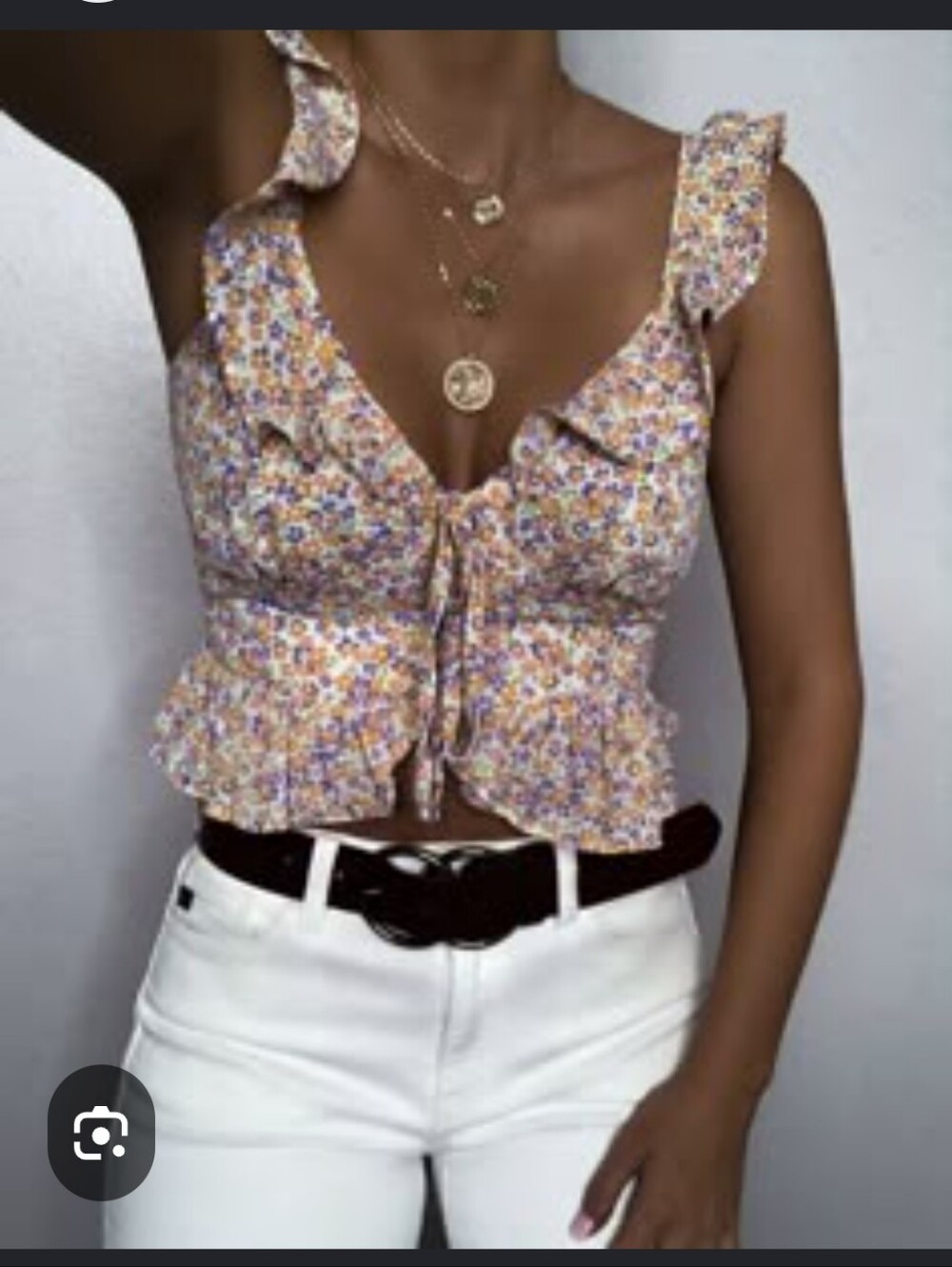Blue Blush Floral Ruffle Tie-Front Crop Top - Yellow Multi